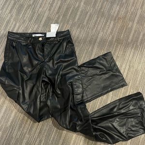 zara black mia rise leather cargo pants
